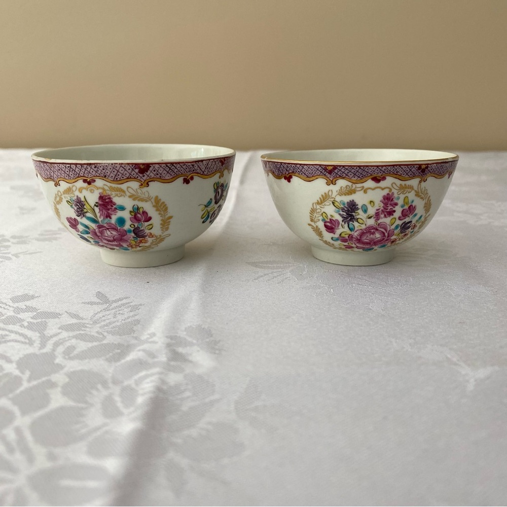 Set Of 2 C 1775 Worcester - Compagnie des Indes Tea Bowls